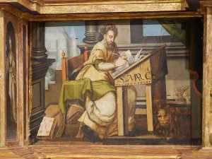 Tabla pintada de San Marcos evangelista en la iglesia de Carbajosa, La Sobarriba (León)